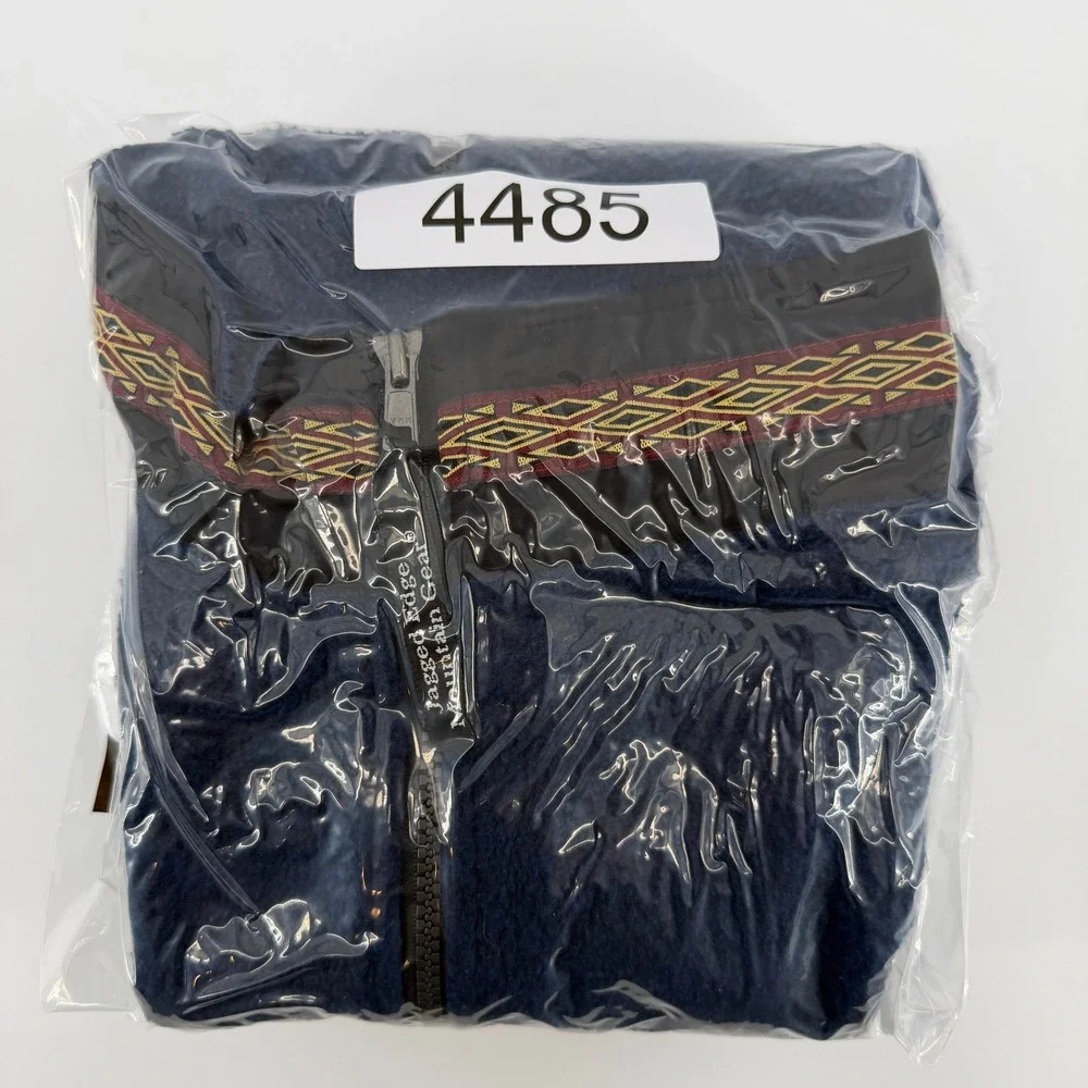 Jagged Edge Mountain Gear Fleece Vest Mens XXL Navy Blue Full Zip Geometric Trim